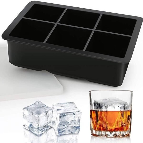 6 Grid Silicone Big Ice Tray – Large Ice Cube Mold for Drinks, Whiskey & Cocktails (Pack of 1)
