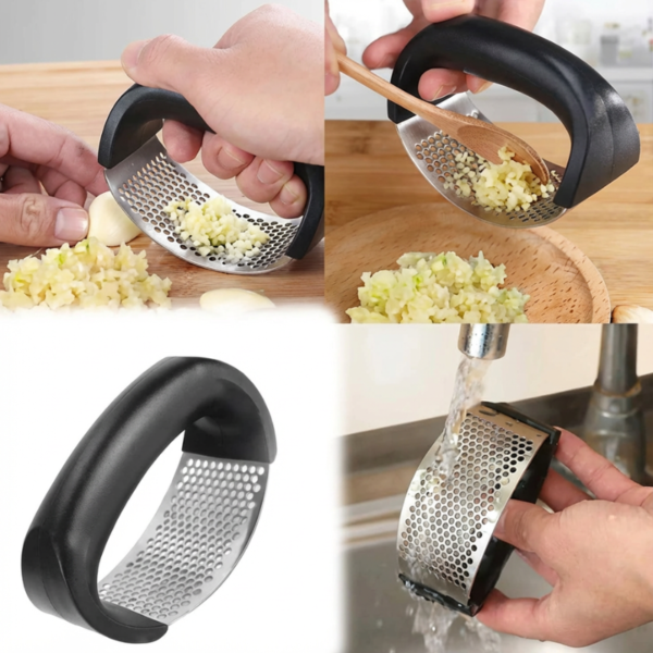 Stainless Steel Garlic Press & Chopper – Heavy-Duty Manual Crusher for Ginger, Garlic, Nuts & Herbs | Easy Squeeze Kitchen Tool