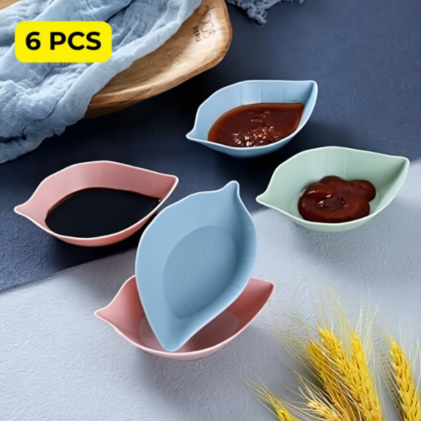6 Pcs Leaf Shape Chutney Plates – Stylish Appetizer & Condiment Serving Dishes for Kitchen & Dining (Random colors)